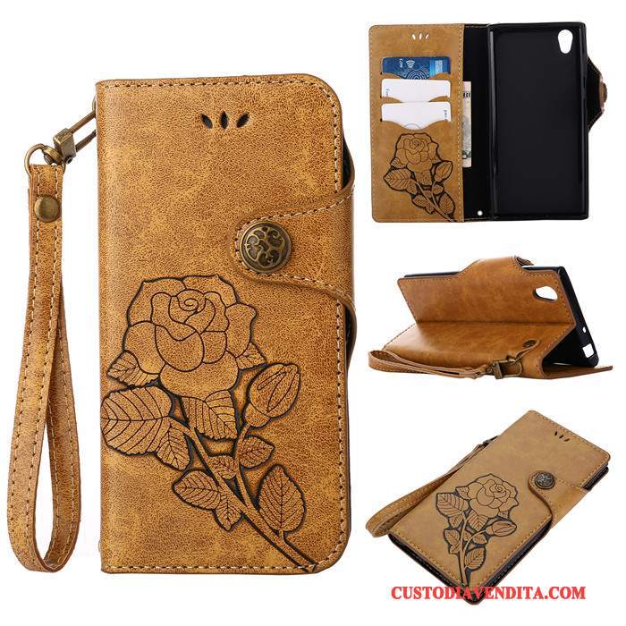 Custodia Sony Xperia L1 Pelle Blu Ornamenti Appesi, Cover Sony Xperia L1 Folio Anti-caduta