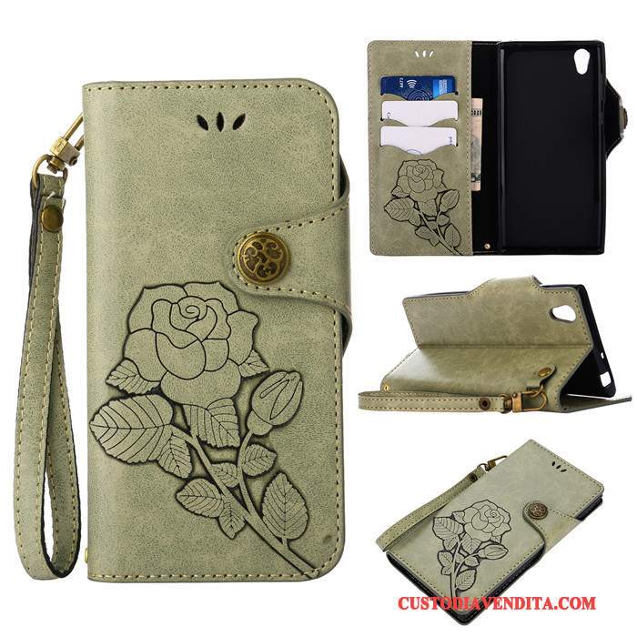 Custodia Sony Xperia L1 Pelle Blu Ornamenti Appesi, Cover Sony Xperia L1 Folio Anti-caduta