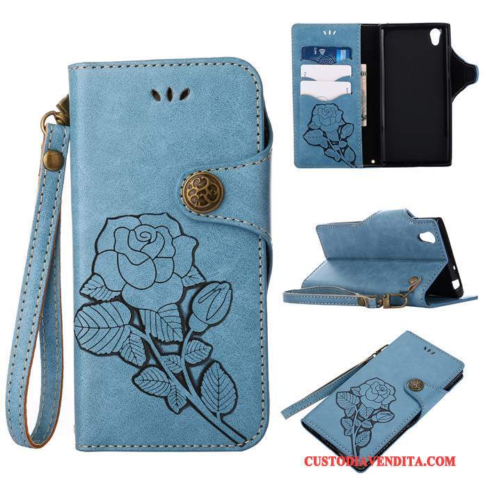 Custodia Sony Xperia L1 Pelle Blu Ornamenti Appesi, Cover Sony Xperia L1 Folio Anti-caduta