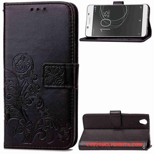 Custodia Sony Xperia L1 Pelle Morbido Anti-caduta, Cover Sony Xperia L1 Folio Rosso Ornamenti Appesi