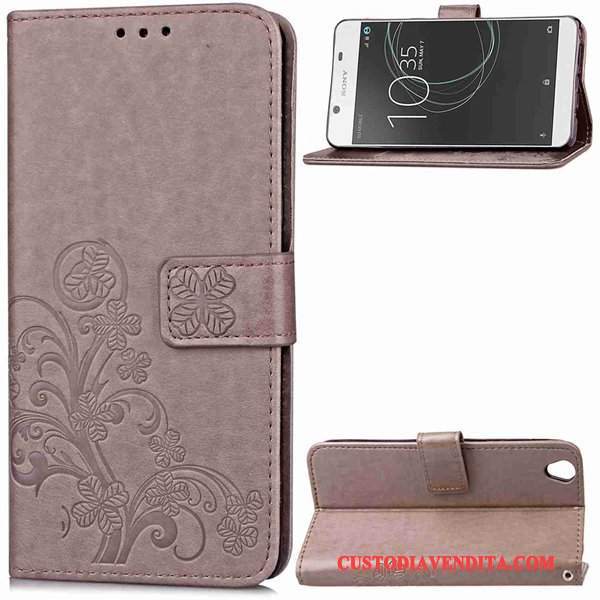 Custodia Sony Xperia L1 Pelle Morbido Anti-caduta, Cover Sony Xperia L1 Folio Rosso Ornamenti Appesi