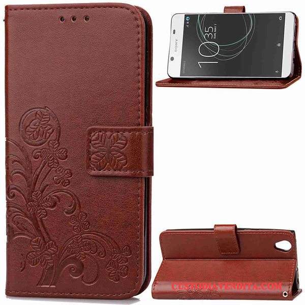 Custodia Sony Xperia L1 Pelle Morbido Anti-caduta, Cover Sony Xperia L1 Folio Rosso Ornamenti Appesi