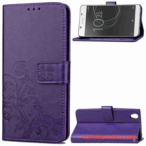 Custodia Sony Xperia L1 Pelle Morbido Anti-caduta, Cover Sony Xperia L1 Folio Rosso Ornamenti Appesi