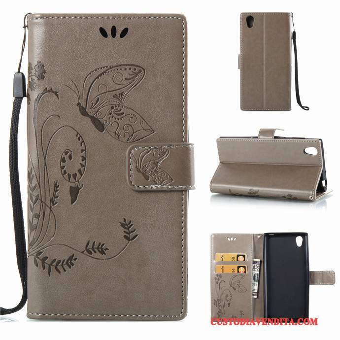 Custodia Sony Xperia L1 Pelle Morbidotelefono, Cover Sony Xperia L1 Folio Rosso Ornamenti Appesi