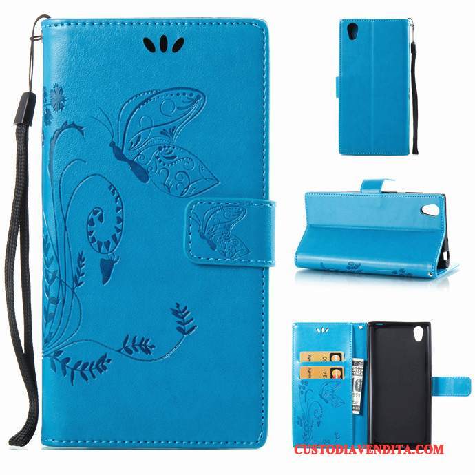 Custodia Sony Xperia L1 Pelle Morbidotelefono, Cover Sony Xperia L1 Folio Rosso Ornamenti Appesi