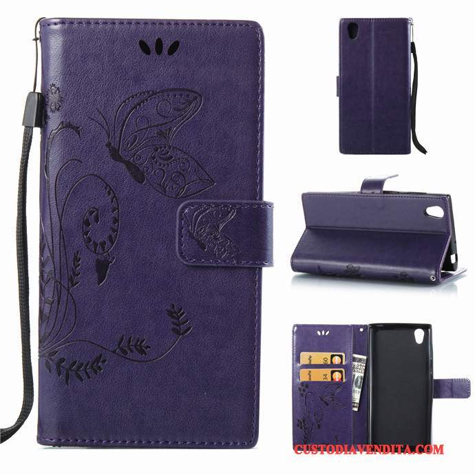 Custodia Sony Xperia L1 Pelle Morbidotelefono, Cover Sony Xperia L1 Folio Rosso Ornamenti Appesi