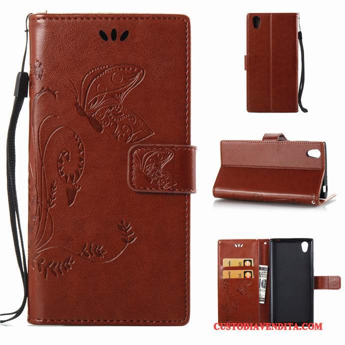 Custodia Sony Xperia L1 Pelle Morbidotelefono, Cover Sony Xperia L1 Folio Rosso Ornamenti Appesi