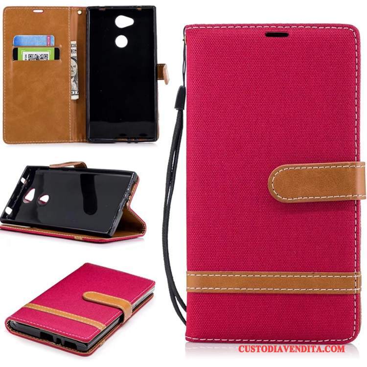 Custodia Sony Xperia L2 Folio Blu Anti-caduta, Cover Sony Xperia L2 Pelle Denim Puro