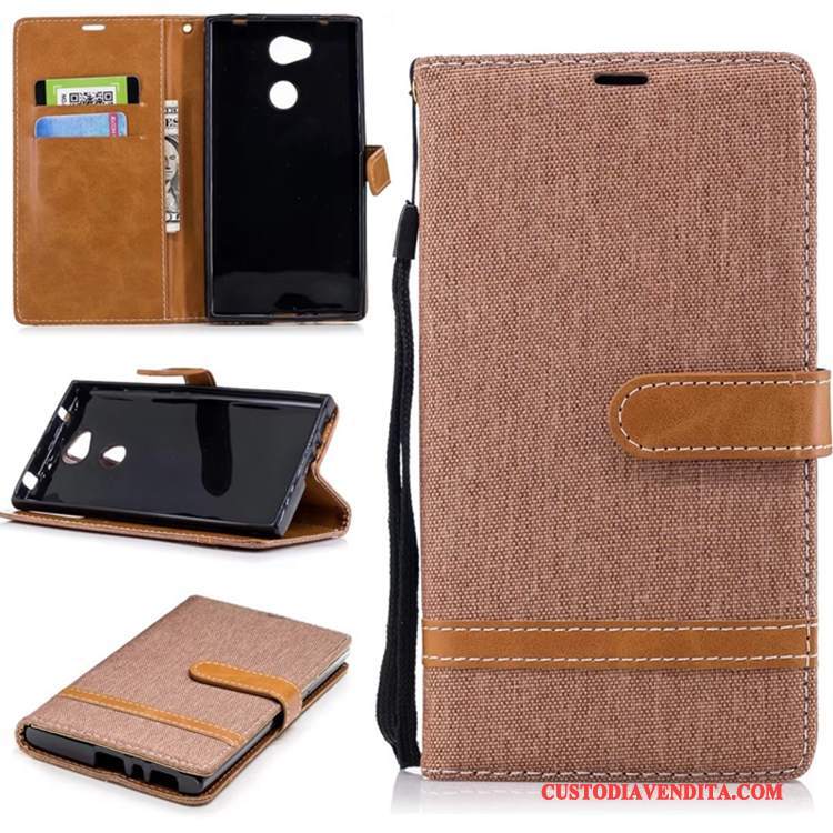 Custodia Sony Xperia L2 Folio Blu Anti-caduta, Cover Sony Xperia L2 Pelle Denim Puro