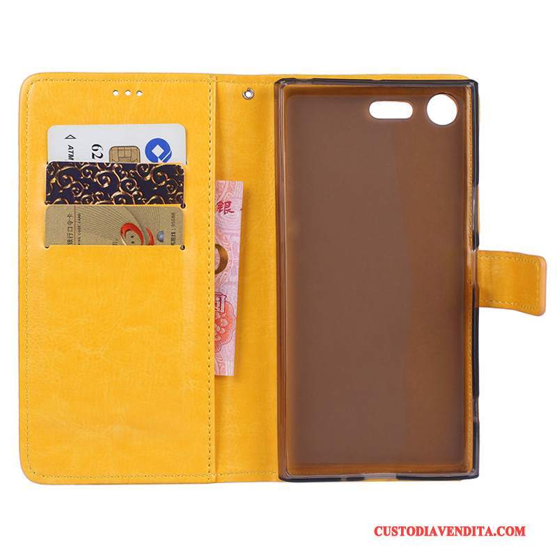 Custodia Sony Xperia X Compact Folio Giallotelefono, Cover Sony Xperia X Compact Pelle