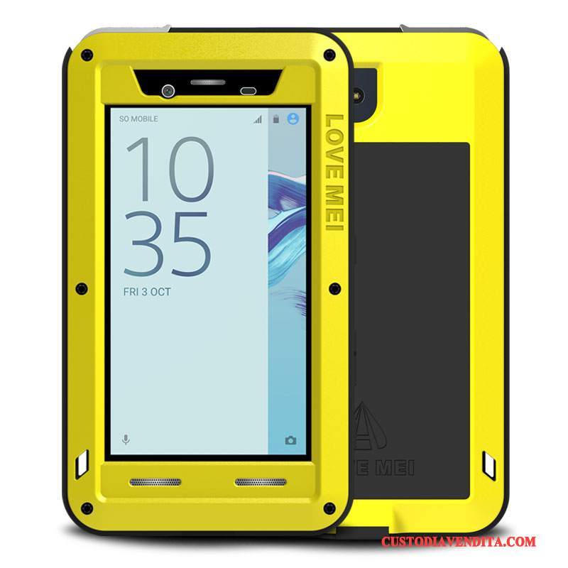 Custodia Sony Xperia X Compact Protezione Metallo Anti-caduta, Cover Sony Xperia X Compact Giallo Tre Difese