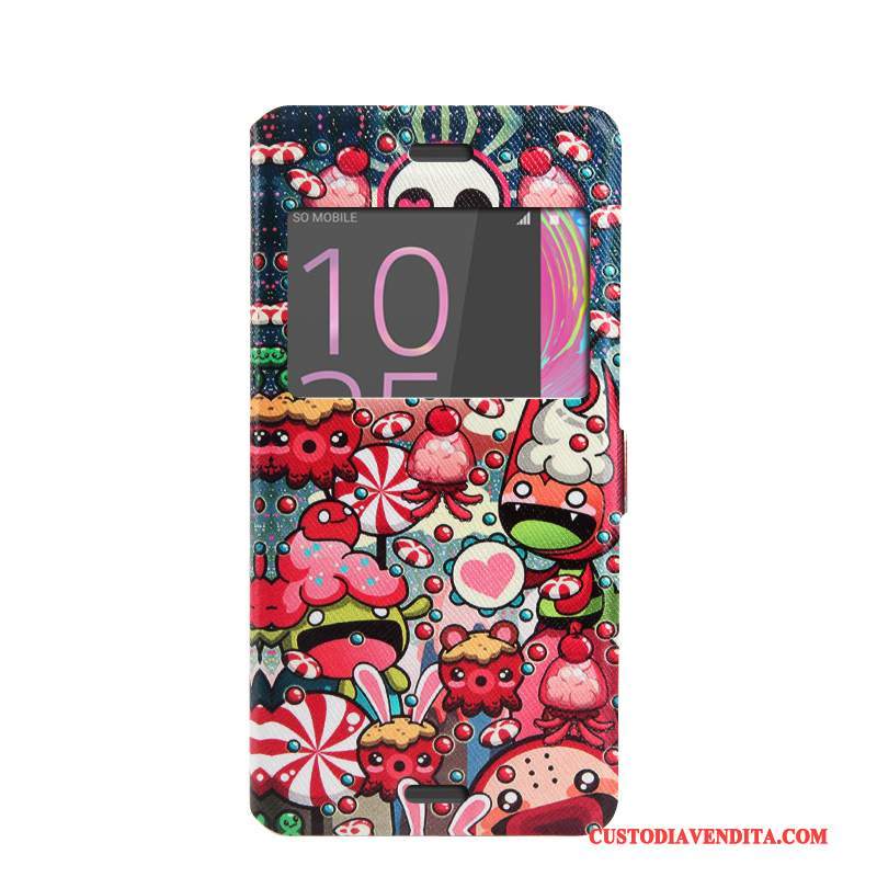 Custodia Sony Xperia X Performance Folio Telefono Tendenza, Cover Sony Xperia X Performance Cartone Animato Finestra Aperta Supporto