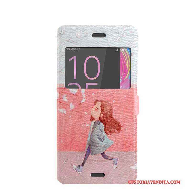 Custodia Sony Xperia X Performance Folio Telefono Tendenza, Cover Sony Xperia X Performance Cartone Animato Finestra Aperta Supporto