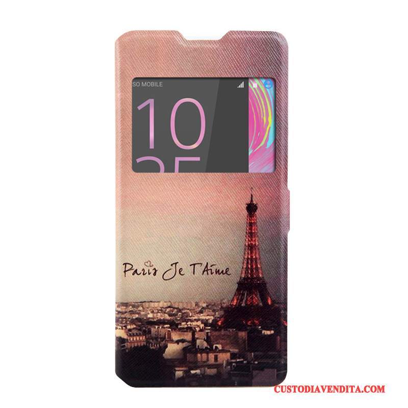 Custodia Sony Xperia Xa Folio Finestre Rosa, Cover Sony Xperia Xa Colore