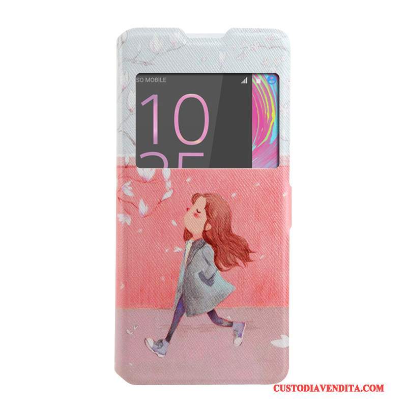 Custodia Sony Xperia Xa Folio Finestre Rosa, Cover Sony Xperia Xa Colore