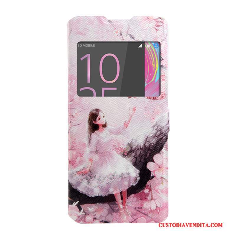 Custodia Sony Xperia Xa Folio Finestre Rosa, Cover Sony Xperia Xa Colore