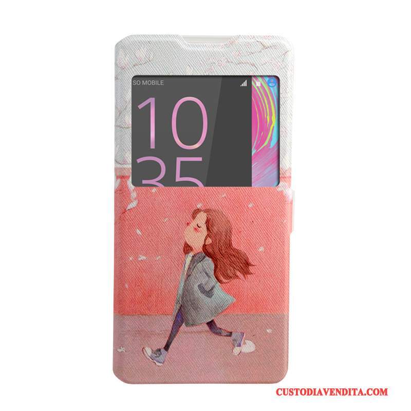 Custodia Sony Xperia Xa Ultra Pelle Finestre Rosa, Cover Sony Xperia Xa Ultra Colore