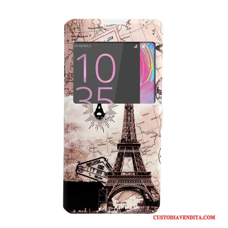 Custodia Sony Xperia Xa Ultra Pelle Finestre Rosa, Cover Sony Xperia Xa Ultra Colore