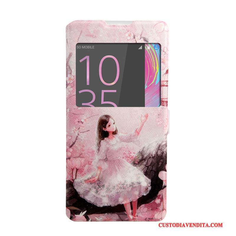 Custodia Sony Xperia Xa Ultra Pelle Finestre Rosa, Cover Sony Xperia Xa Ultra Colore