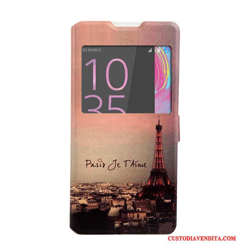 Custodia Sony Xperia Xa Ultra Pelle Finestre Rosa, Cover Sony Xperia Xa Ultra Colore