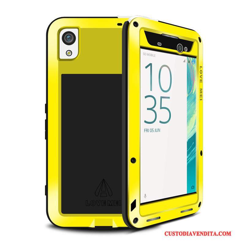 Custodia Sony Xperia Xa Ultra Protezione Metallo Tutto Incluso, Cover Sony Xperia Xa Ultra Tre Difese Giallo