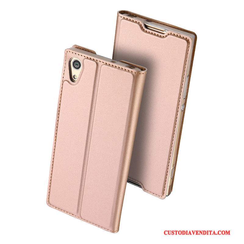 Custodia Sony Xperia Xa1 Pelle Oro Affari, Cover Sony Xperia Xa1 Folio Anti-caduta