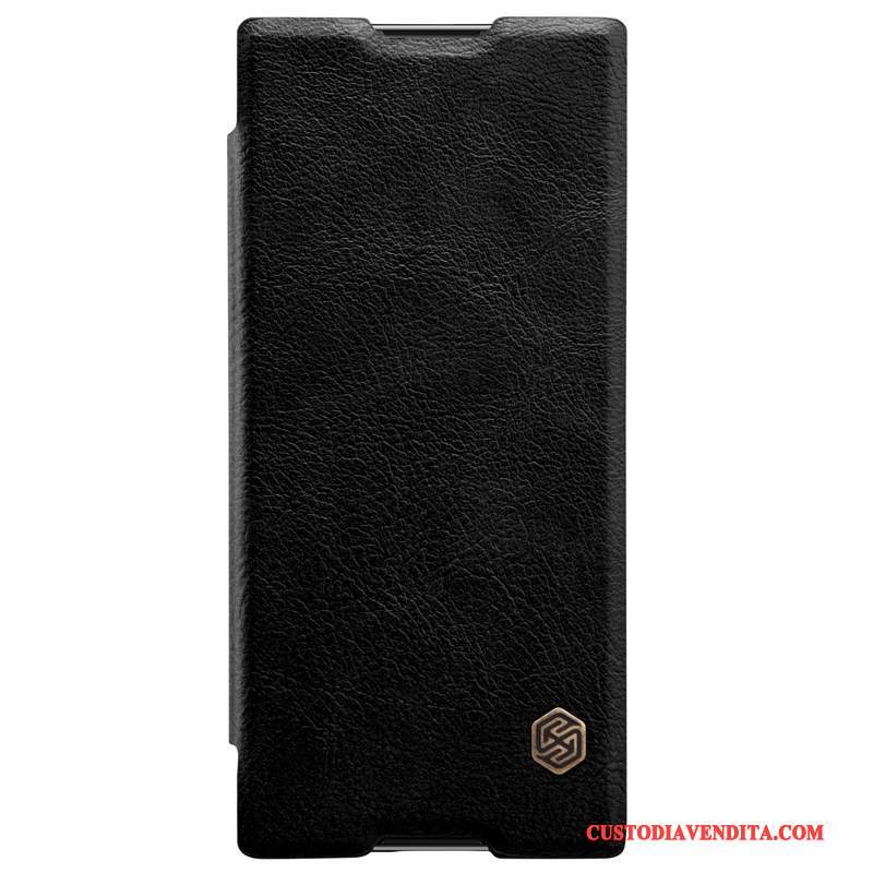 Custodia Sony Xperia Xa1 Plus Pelle Nero Oro, Cover Sony Xperia Xa1 Plus Folio Telefono Anti-caduta