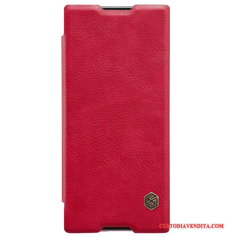 Custodia Sony Xperia Xa1 Plus Pelle Nero Oro, Cover Sony Xperia Xa1 Plus Folio Telefono Anti-caduta