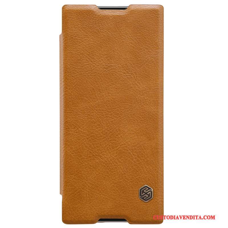 Custodia Sony Xperia Xa1 Plus Pelle Nero Oro, Cover Sony Xperia Xa1 Plus Folio Telefono Anti-caduta