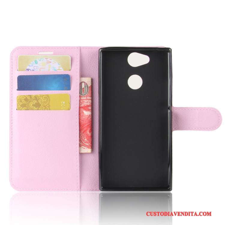 Custodia Sony Xperia Xa2 Portafoglio Rosa Carta, Cover Sony Xperia Xa2 Pelle