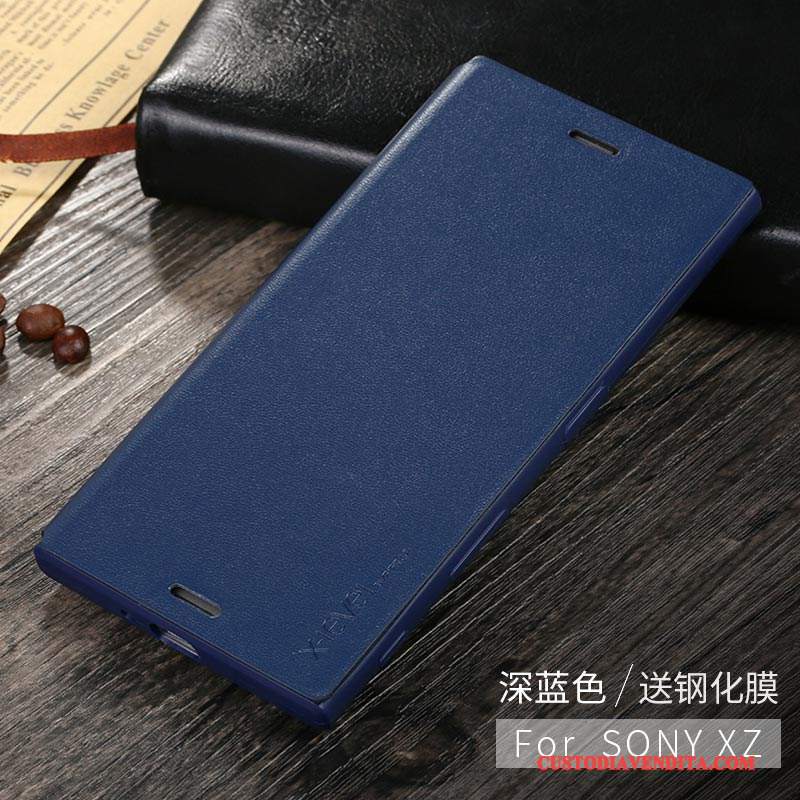 Custodia Sony Xperia Xz Pelle Morbido Blu, Cover Sony Xperia Xz Protezione Telefono Sottile