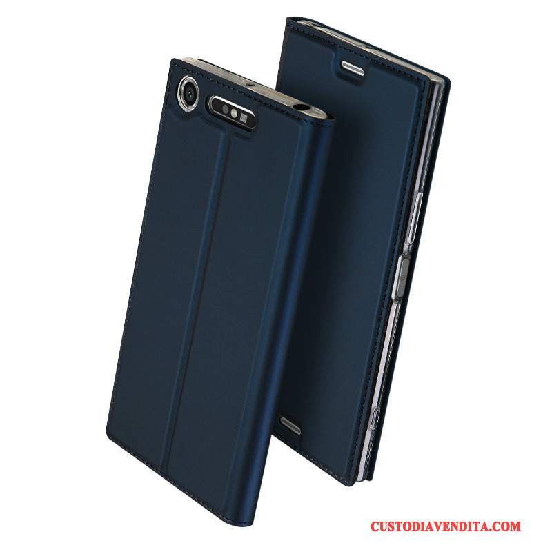 Custodia Sony Xperia Xz1 Pelle Anti-caduta Carta, Cover Sony Xperia Xz1 Folio Oro Affari