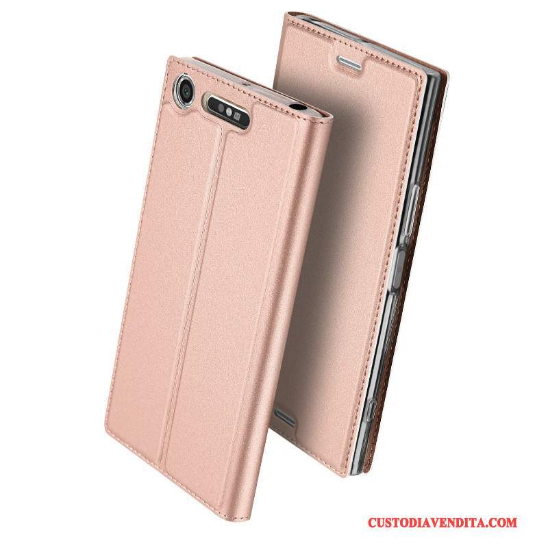 Custodia Sony Xperia Xz1 Pelle Anti-caduta Carta, Cover Sony Xperia Xz1 Folio Oro Affari