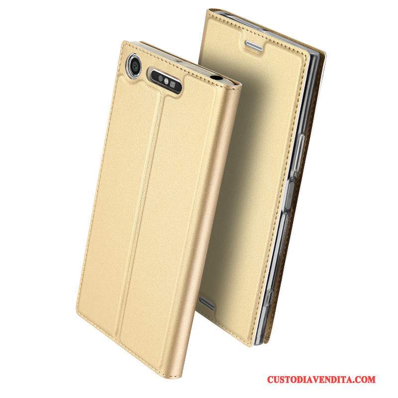 Custodia Sony Xperia Xz1 Pelle Anti-caduta Carta, Cover Sony Xperia Xz1 Folio Oro Affari