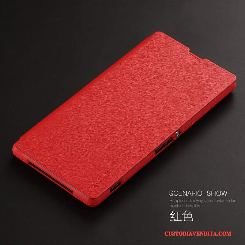 Custodia Sony Xperia Z1 Pelle Tutto Incluso Rosso, Cover Sony Xperia Z1 Folio Sottiletelefono