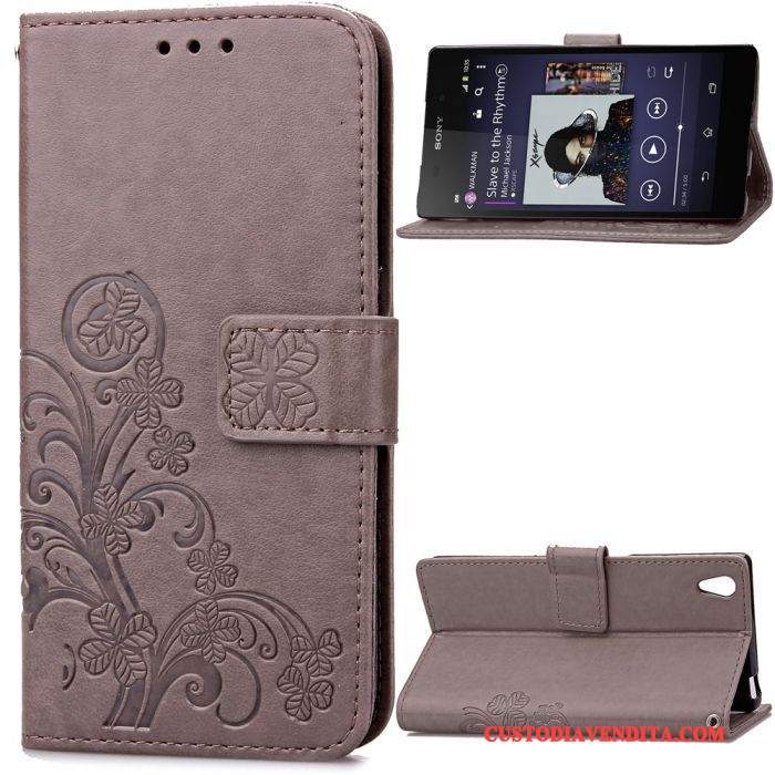 Custodia Sony Xperia Z2 Portafoglio Telefono Anti-caduta, Cover Sony Xperia Z2 Protezione Porpora Goffratura