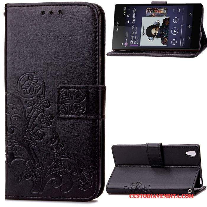 Custodia Sony Xperia Z2 Portafoglio Telefono Anti-caduta, Cover Sony Xperia Z2 Protezione Porpora Goffratura