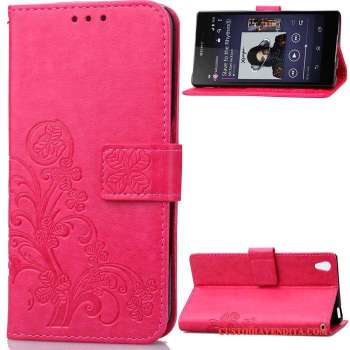 Custodia Sony Xperia Z2 Portafoglio Telefono Anti-caduta, Cover Sony Xperia Z2 Protezione Porpora Goffratura