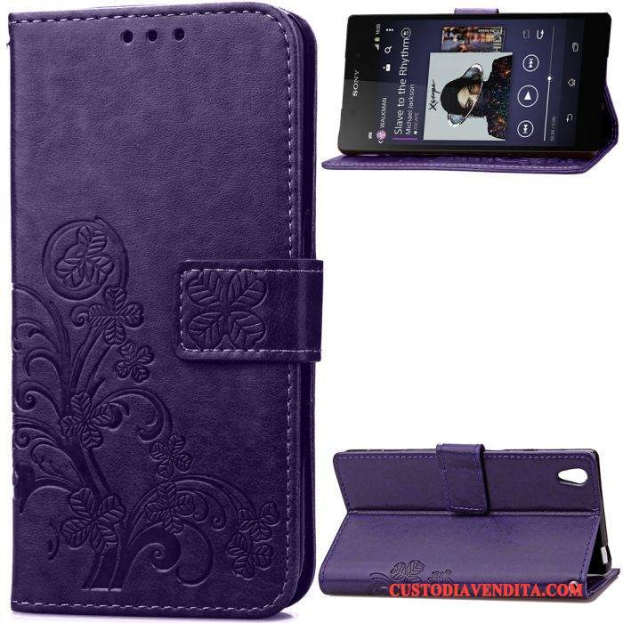 Custodia Sony Xperia Z2 Portafoglio Telefono Anti-caduta, Cover Sony Xperia Z2 Protezione Porpora Goffratura