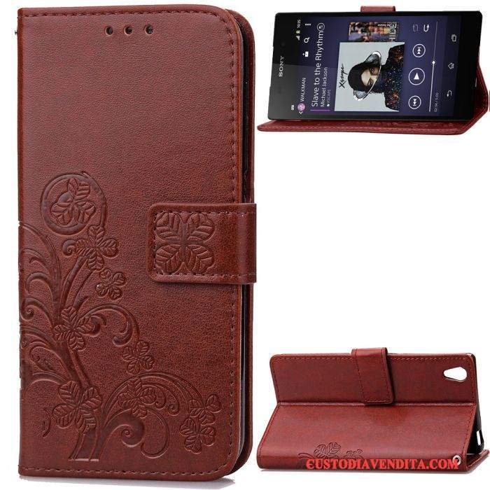 Custodia Sony Xperia Z2 Portafoglio Telefono Anti-caduta, Cover Sony Xperia Z2 Protezione Porpora Goffratura