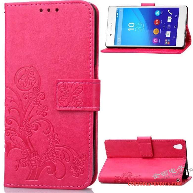 Custodia Sony Xperia Z3+ Folio Rosso Morbido, Cover Sony Xperia Z3+ Protezione Telefono