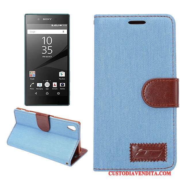 Custodia Sony Xperia Z5 Pelle Panno Blu, Cover Sony Xperia Z5 Protezione Modellotelefono