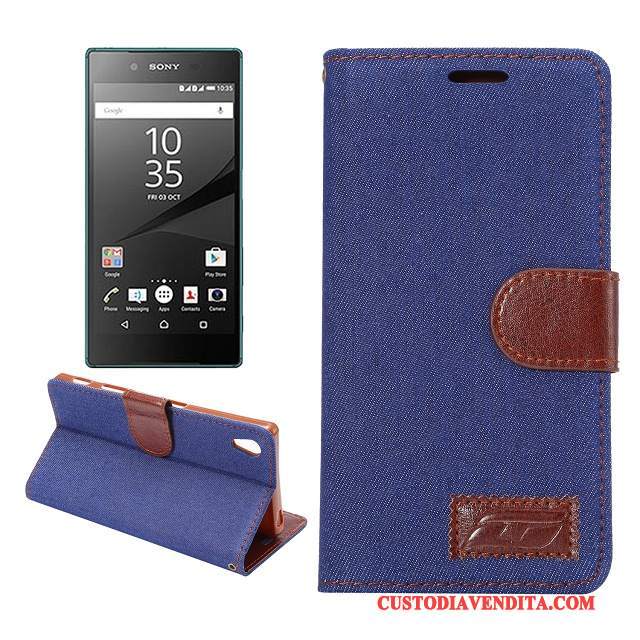 Custodia Sony Xperia Z5 Pelle Panno Blu, Cover Sony Xperia Z5 Protezione Modellotelefono