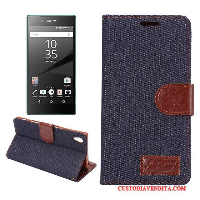 Custodia Sony Xperia Z5 Pelle Panno Blu, Cover Sony Xperia Z5 Protezione Modellotelefono