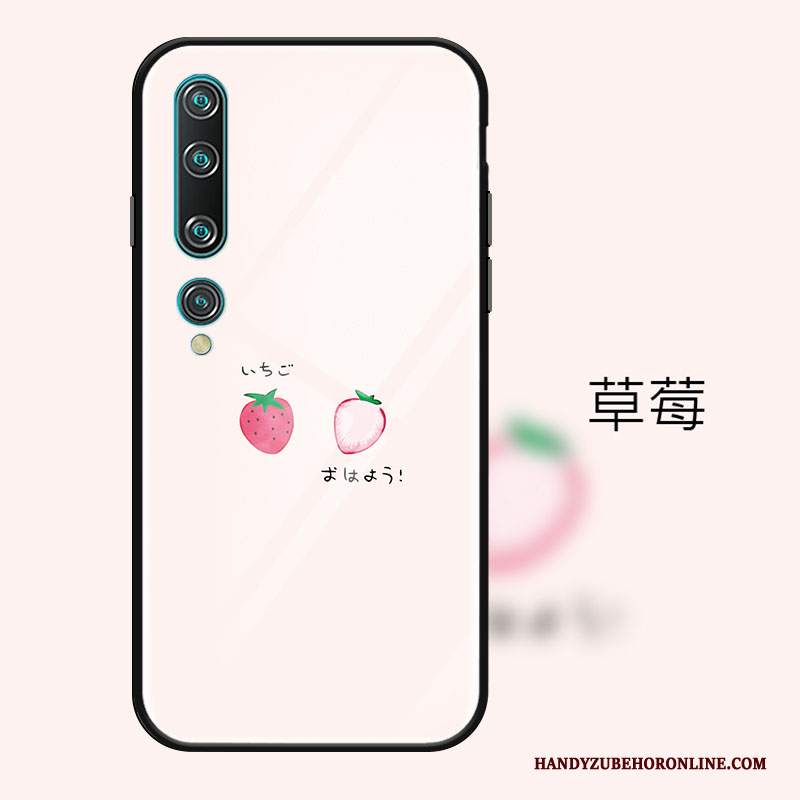 Custodia Xiaomi Mi 10 Cartone Animato Fragola Chiaro, Cover Xiaomi Mi 10 Protezione Piccola Specchio