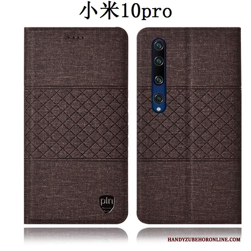 Custodia Xiaomi Mi 10 Pro Folio Piccola Anti-caduta, Cover Xiaomi Mi 10 Pro Pelle Cotone E Lino Tutto Incluso