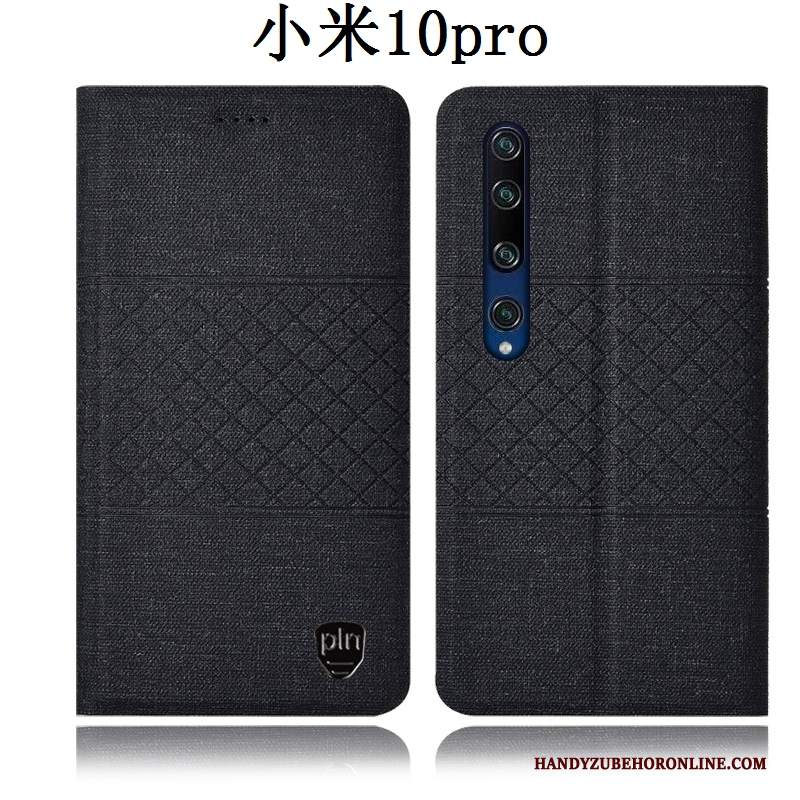 Custodia Xiaomi Mi 10 Pro Folio Piccola Anti-caduta, Cover Xiaomi Mi 10 Pro Pelle Cotone E Lino Tutto Incluso