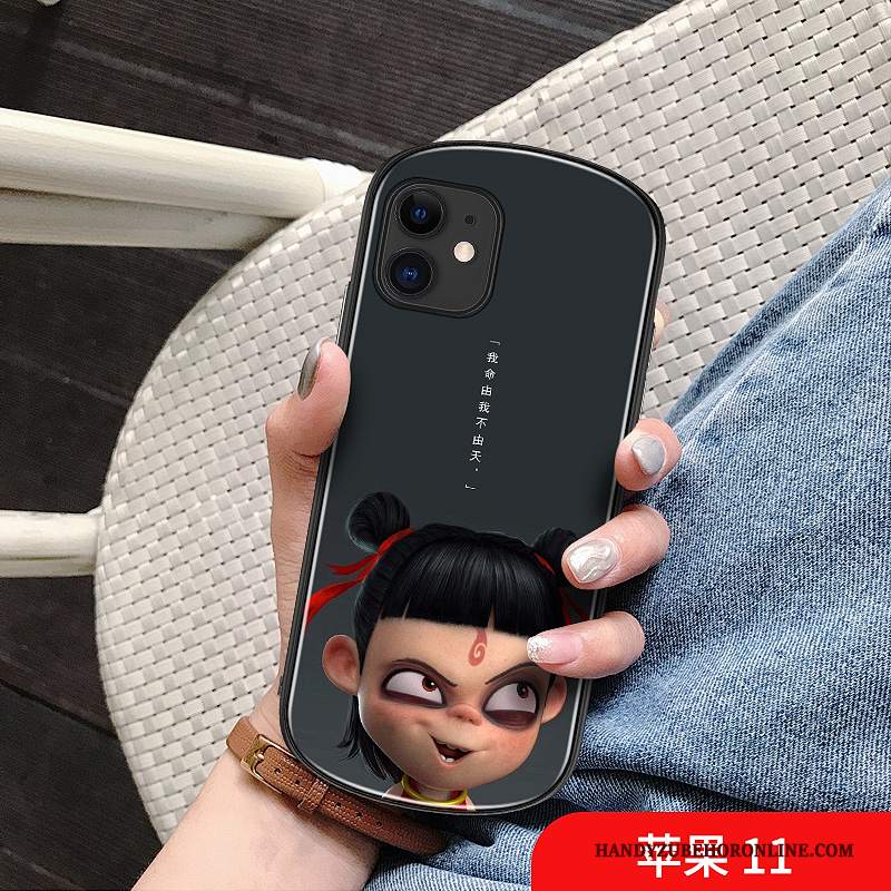 Custodia iPhone 11 Cartone Animato Nero Vetro, Cover iPhone 11 Creativo Marchio Di Tendenza Bambino