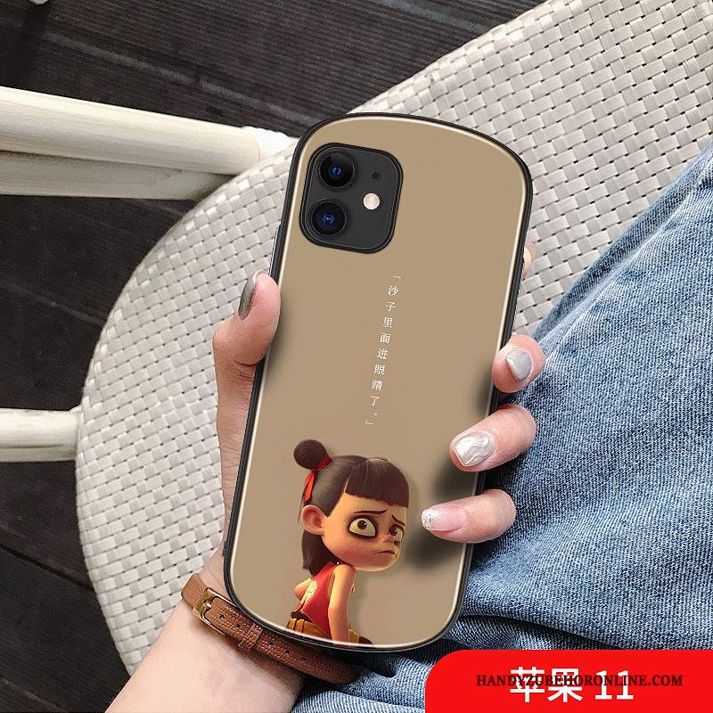 Custodia iPhone 11 Cartone Animato Nero Vetro, Cover iPhone 11 Creativo Marchio Di Tendenza Bambino