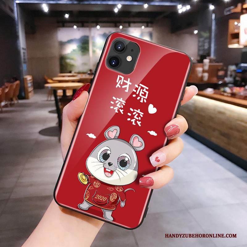 Custodia iPhone 11 Cartone Animato Ratto Rosso, Cover iPhone 11 Silicone Net Red Vetro